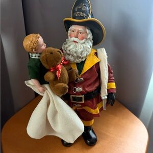 Possible Dreams Firefighter Santa Figurine with Child and Teddy Bear